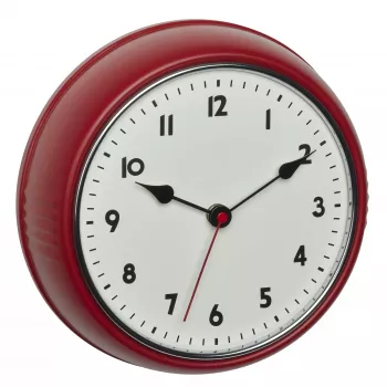 TFA Dostmann 60.3541.05 Funk-Wanduhr, rund, rotes Metallgehäuse, Glasabdeckung, 240 mm Durchmesser