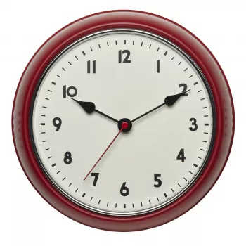 TFA Dostmann 60.3541.05 Funk-Wanduhr, rund, rotes Metallgehäuse, Glasabdeckung, 240 mm Durchmesser