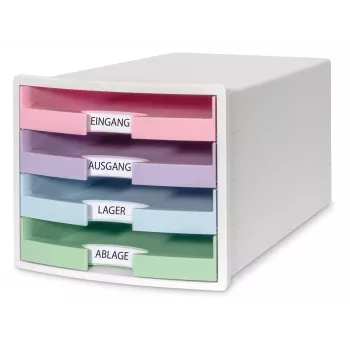 HAN IMPULS Schubladenbox DIN A4, 4 Schubladen, Rosa/Lila/Blau/Grün 1013-129D
