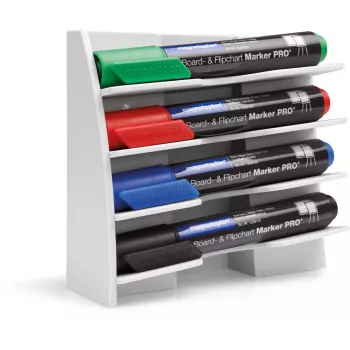MAGNETOPLAN HOLTZ Kunststoff Markerhalter für 4 Boardmarker, magnetisch, geneigt zum Schutz vor Austrocknung, Weiß (12294)