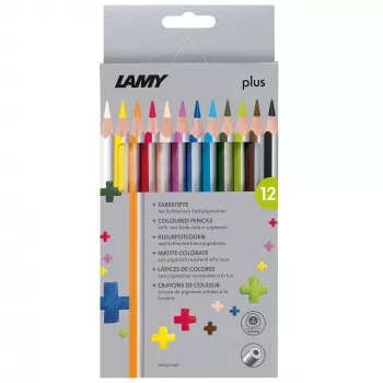LAMY plus Dreieckige Buntstifte, 12-teiliges Kartonetui, Ergonomische Dreiecksform, Matte Oberfläche, Sortierte Farben (1222007)