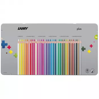 LAMY Dreieckige Buntstifte Plus, 36-teiliges Metall-Etui, Ergonomische Dreieckform, Matte Oberfläche, Sortierte Farben (1226065)