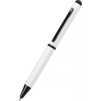 ONLINE SCHREIBGERÄTE Hexagon Stylus Kugelschreiber, weißes Gehäuse, blaue Tinte, kapazitiver Stylus, Drehmechanismus, Aluminium, 1 Stück (21031/3D)