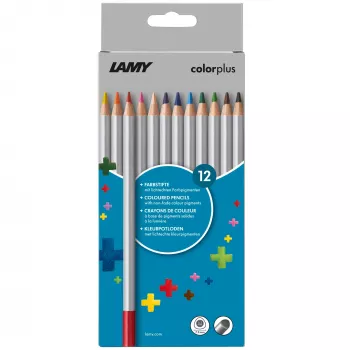 LAMY colorplus Dreieckige Buntstifte, 12 verschiedene Farben, Ergonomische Dreiecksform, Mattes Finish, Kartonetui 1233468
