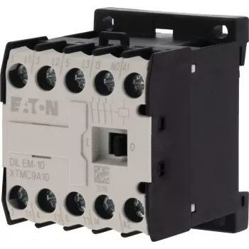 Eaton DILEM-10-G(12VDC) Mini-Schütz, 3-polig, 12 V DC Spule, 9 A AC-3, 1 NO Hilfskontakt, IP20, Schraubklemmen, DIN-Schienen-/Schraubmontage, Schwarz/Weiß 079594