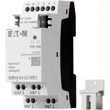Eaton easyE4 Steuerrelais EASY-E4-UC-8RE1, 8 Eingänge, 4 Relaisausgänge, 12/24 V DC, 24 V AC, Ethernet, DIN-Schiene