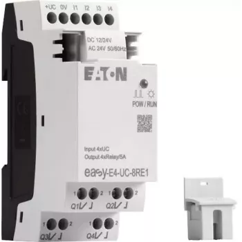 Eaton easyE4 Steuerrelais EASY-E4-UC-8RE1, 8 Eingänge, 4 Relaisausgänge, 12/24 V DC, 24 V AC, Ethernet, DIN-Schiene