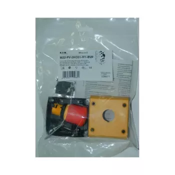 Eaton M22-PV-2KC01-IY1-BVP Not-Aus-Drucktaster, 2 NC, Ziehentriegelung, IP66, roter Pilzkopf auf gelbem Kragen 110939