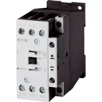 Eaton DILM17-10(RDC24) 3-poliger Schütz, 24 V DC Spule, 17 A AC-3, 1 NO Hilfskontakt, IP00, Schwarz/Weiß 277018