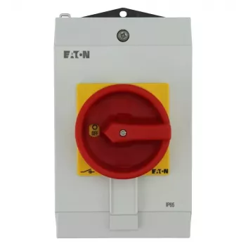 Eaton P1-40/I2H/SVB EIN-AUS-Schalter mit NOT-AUS-Schalter, verriegelbar, 40 A, 690 V, 1 x 90°, grau/schwarz/rot/gelb 199922