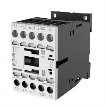 Eaton DILM15-01 24VDC 3-poliger Schütz, 1 NC Hilfskontakt, 15 A AC-3, DIN-Schiene/Schraubanschluss 290108