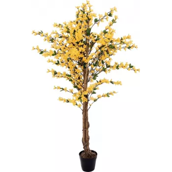 EUROPALMS Künstlicher Forsythienbaum mit 3 Stämmen, Gelb, 150cm 82507102