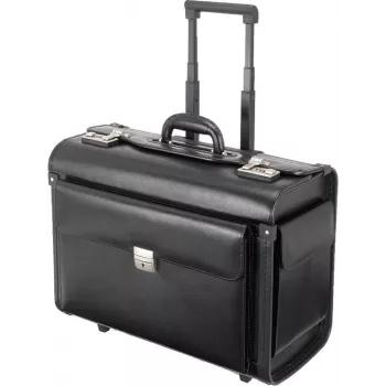 JÜSCHA Alassio Silvana Pilotenkoffer, Leder, Schwarz, mit Trolley (92705)