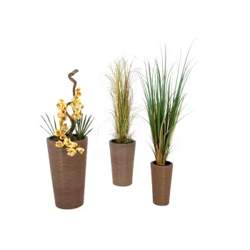 EUROPALMS India Dekoratives Blumentopf-Set, 3 Größen, Grauer Stein-Look, Indoor/Outdoor 83011268