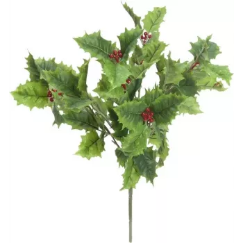 EUROPALMS Künstlicher Stechpalmenzweig 43cm, grüne Blätter mit roten Beeren, biegsamer Stiel, Weihnachtsdekoration für den Innenbereich 83500565