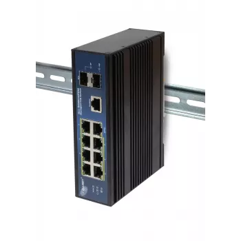 ALLNET ALL-SGI8010PDM Industrial Managed Layer2+ 10-Port Gigabit PoE Switch, 7x PoE+ 2x SFP 1x PD, lüfterlos IP40