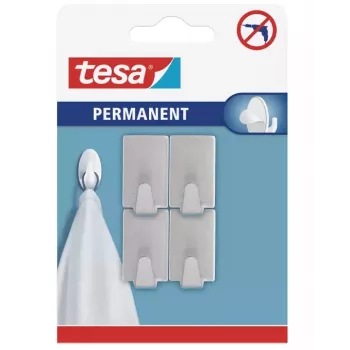 tesa Permanent Haken Rechteckig S Metall, Chrom, Selbstklebend, 1,5 kg, 1 Stück 66612-00000-00