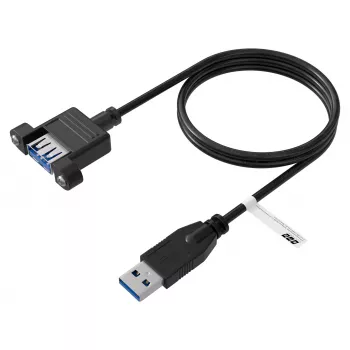 EFB Elektronik USB 3.0 Verlängerungskabel, USB-A Stecker auf USB-A Buchse zur Panelmontage, 1,8 m, Schwarz K5265SW.1V2