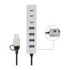 LogiLink USB 3.0 Hub, 7-Port, 4x USB-A 3x USB-C, Aluminiumgehäuse