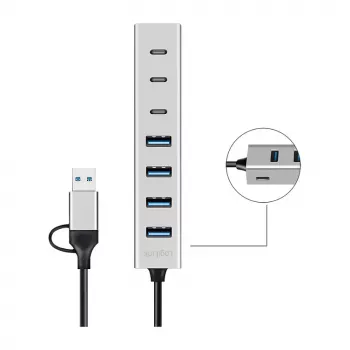 LogiLink USB 3.0 Hub, 7-Port, 4x USB-A 3x USB-C, Aluminiumgehäuse