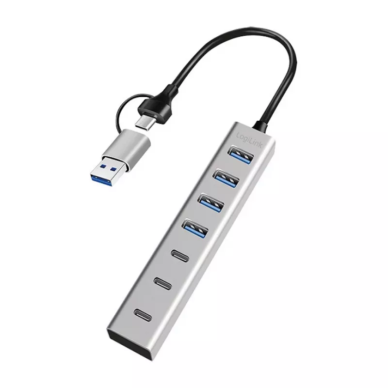 LogiLink USB 3.0 Hub, 7-Port, 4x USB-A 3x USB-C, Aluminiumgehäuse