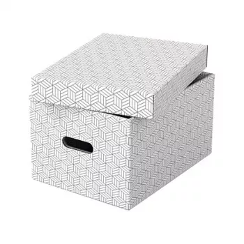 LEITZ 628282 Aufbewahrungsbox Home Medium, 3-teiliges Set, Weiß, 100% recycelter Wellpappe, abnehmbarer Deckel, stapelbar