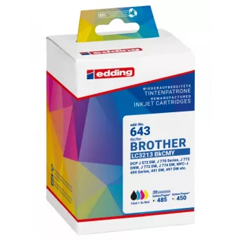 Edding 18-643 Kompatible Tintenpatronen-Multipack für Brother LC3213 Serie – Schwarz, Cyan, Magenta, Gelb (4er-Pack)