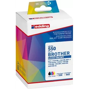 Edding 18-550-01 Kompatibles Tintenpatronen-Set für Brother LC-223BK/C/M/Y (Schwarz, Cyan, Magenta, Gelb, 4er-Pack)