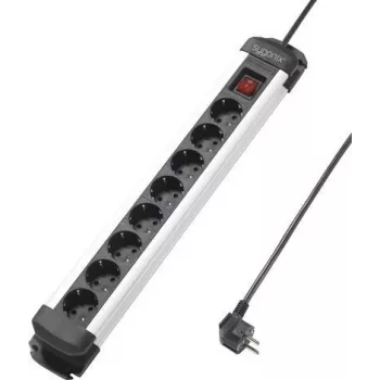 Sygonix SY-4538258 8-fach Steckdosenleiste mit Schalter, Schwarz/Silber