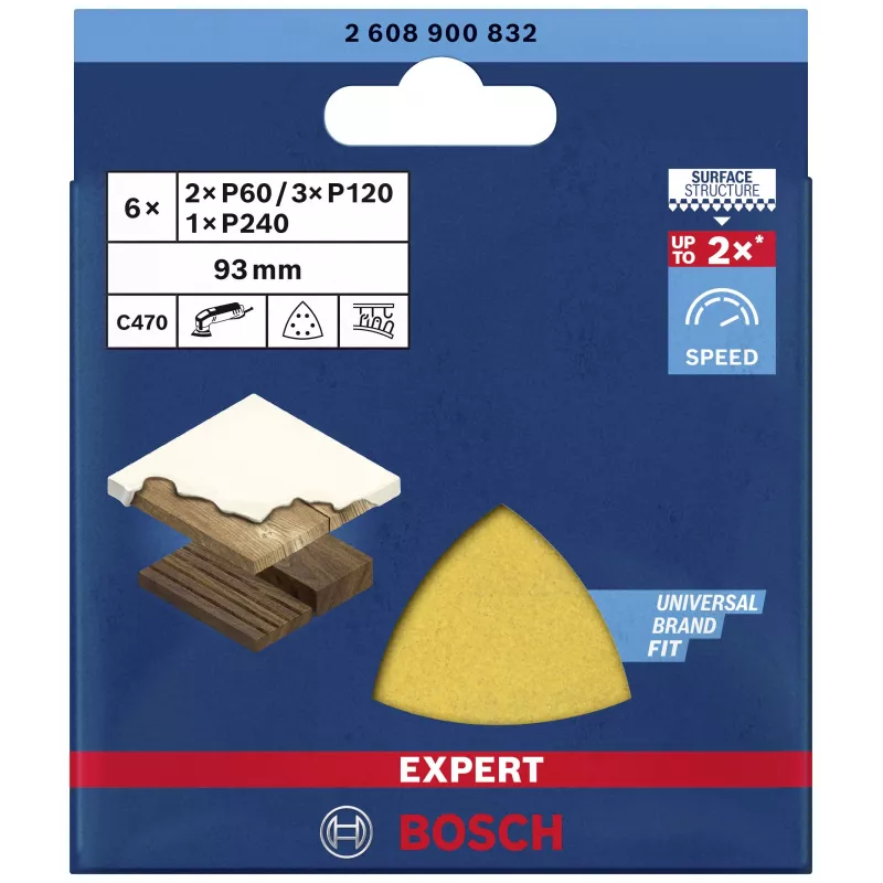 Bosch EXPERT C470 Delta-Schleifblatt-Set 93 mm P60/P80/P120 Klettverschluss perforiert 6er-Pack 2608900832