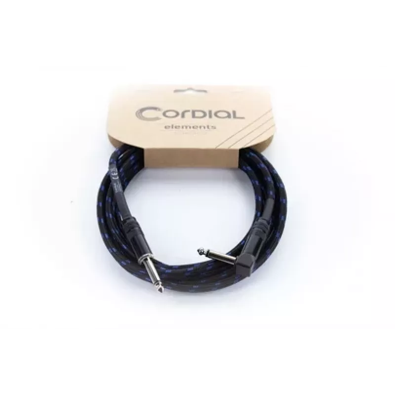 Cordial 14780 Instrumentenkabel 3 m – 6,3 mm TS Klinke auf 6,3 mm TS Klinke, Schwarz/Blau Textilmantel