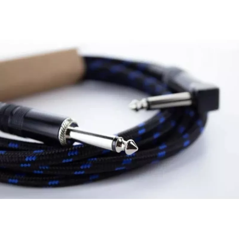 Cordial 14780 Instrumentenkabel 3 m – 6,3 mm TS Klinke auf 6,3 mm TS Klinke, Schwarz/Blau Textilmantel