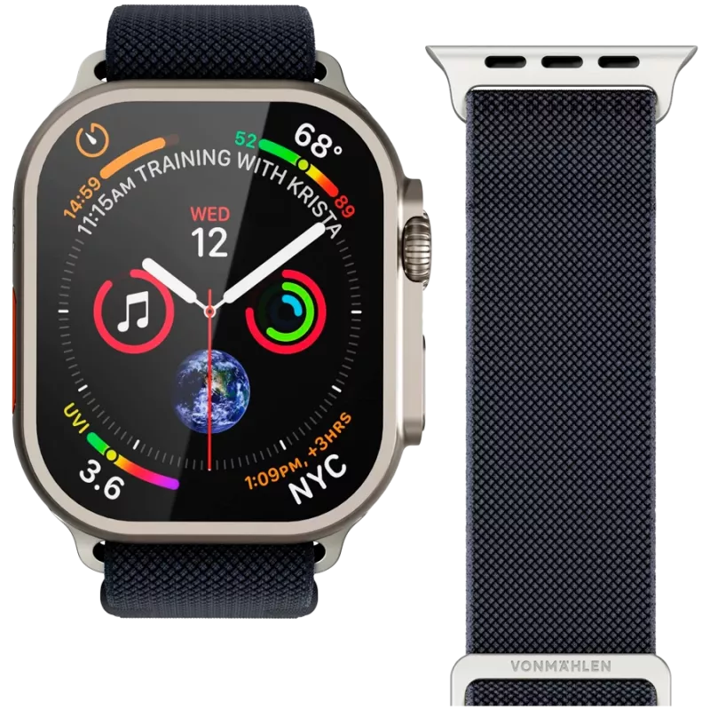 VONMÄHLEN Classic Nylon Loop Armband für Apple Watch 44/45/46/49mm, Marineblau, Einheitsgröße