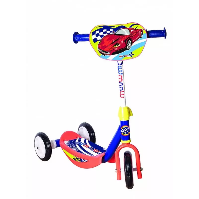 MUUWMI AU 506 KiddyScooter Racing 3-Rad Tretroller für Kinder ab 3 Jahren, Blau/Rot, LED-leuchtende Vorderräder, verstellbarer Lenker 58-68 cm, max. 20 kg