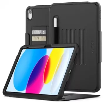 SEYMAC Hülle für iPad 11. Generation/10. Generation 2025/2022 (11/10,9 Zoll) A16, stoßfeste Schutzhülle mit automatischem Sleep/Wake Magnetverschluss, Kartenfächern, Multi-Winkel-Ständer und Stifthalter, Schwarz