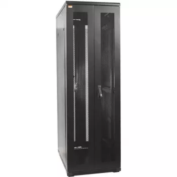 IT-BUDGET 19 inch Netzwerkschrank SRK Komplettset - 42U - 600x800 mm - Perforierte Doppeltüren Vorne & Hinten - 4 Aktive Lüfter - PDU - Fachböden - Montiert - Schwarz (99ITB19SRK4268DTSM)
