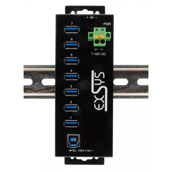 EXSYS USB 3.2 Gen1 7-Port Industrie-Hub mit DIN-Schienen-Kit und 15kV ESD-Schutz (EX-1187HMVS-2)
