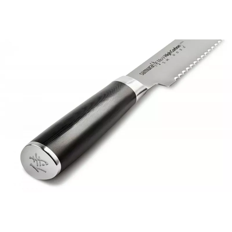 SAMURA Harakiri Brotmesser 230 mm Wellenschliff, AUS-8 Edelstahl, schwarzer ABS-Griff