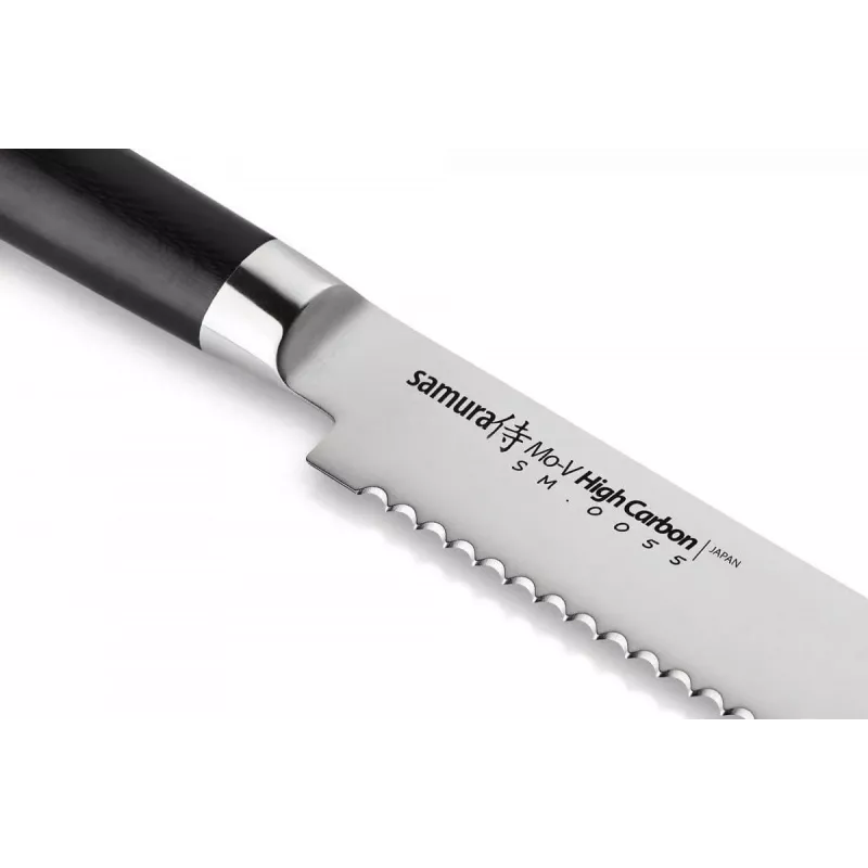SAMURA Harakiri Brotmesser 230 mm Wellenschliff, AUS-8 Edelstahl, schwarzer ABS-Griff