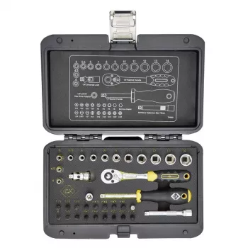 C.K Tools T4660 36-teiliger metrischer Steckschlüsselsatz mit 1/4-Zoll-Antrieb, 72-Zahn-Ratsche und Bits