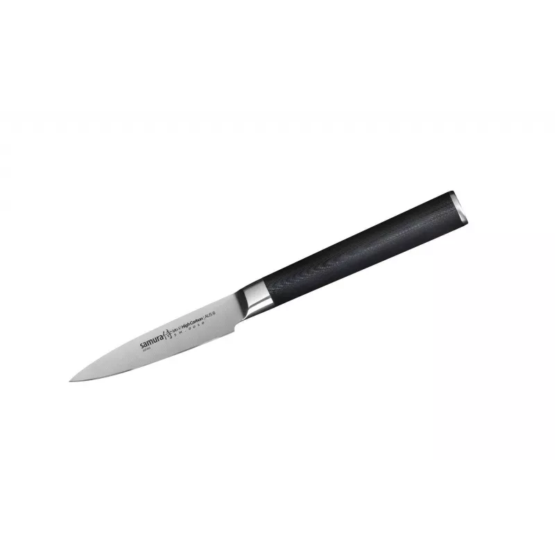 SAMURA MO-V 3-teiliges Küchenmesserset, AUS-8 Molybdän-Vanadium-Stahl, schwarze ABS-Griffe