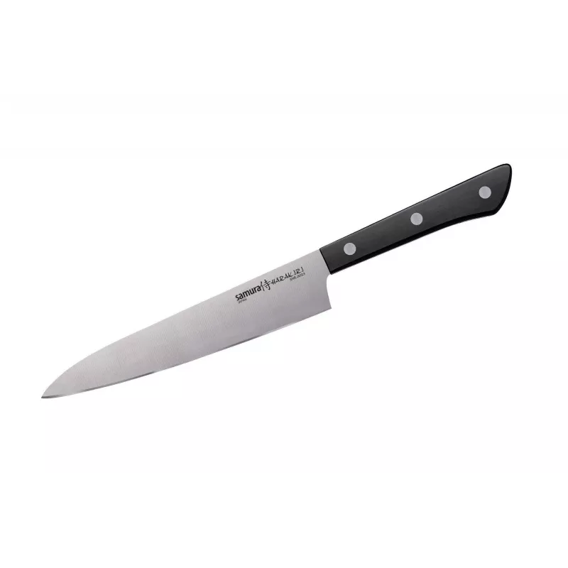 SAMURA Harakiri 3-teiliges Messerset mit Schäl-, Allzweck- und Kochmesser, AUS-8 Edelstahlklingen, schwarze ABS-Griffe