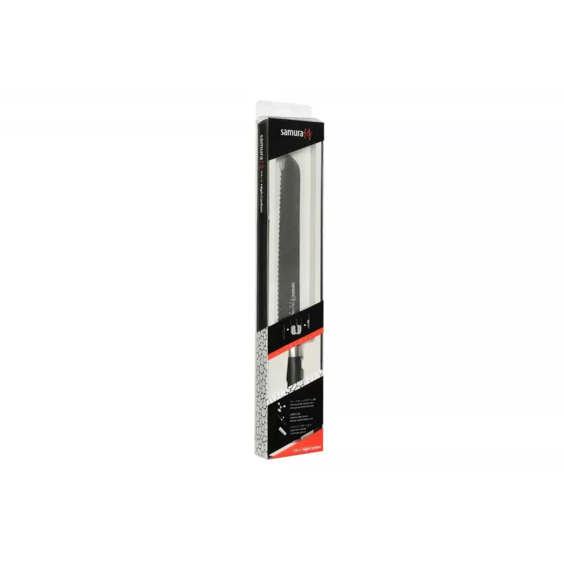 SAMURA Harakiri Brotmesser 230 mm Stonewash AUS-8 Stahl Wellenschliff Schwarzer ABS Griff