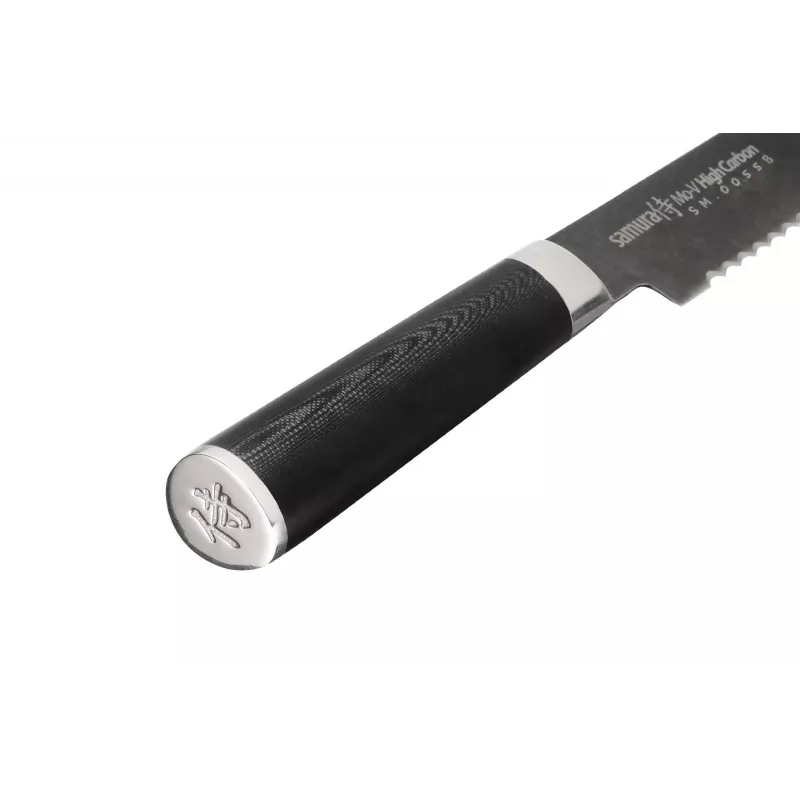 SAMURA Harakiri Brotmesser 230 mm Stonewash AUS-8 Stahl Wellenschliff Schwarzer ABS Griff