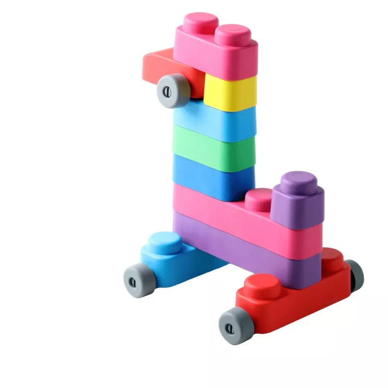 Gerardo's Toys Weiche Bausteine mit Rädern, 33 Teile (25 Bausteine + 8 Radteile)