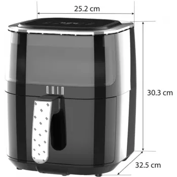 QUIN 4,5L Digitale Heißluftfritteuse, 1500W, 80-200°C, 60-Min-Timer, 8 Voreinstellungen, Schwarz