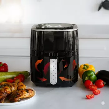 QUIN 4,5L Digitale Heißluftfritteuse, 1500W, 80-200°C, 60-Min-Timer, 8 Voreinstellungen, Schwarz