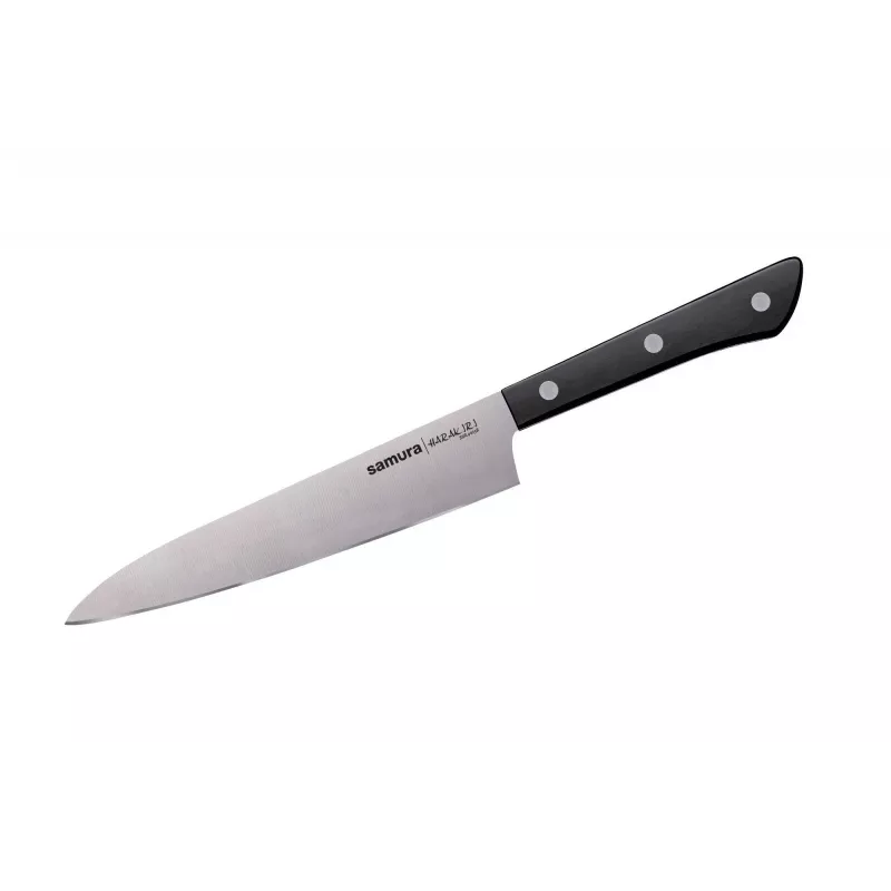 SAMURA Harakiri 8-teiliges Küchenmesserset mit Schere und Schäler, AUS-8-Stahl, schwarze ABS-Griffe