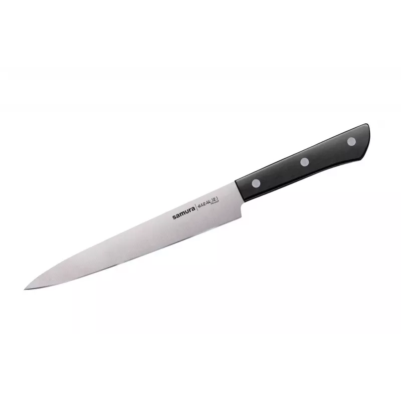 SAMURA Harakiri 8-teiliges Küchenmesserset mit Schere und Schäler, AUS-8-Stahl, schwarze ABS-Griffe