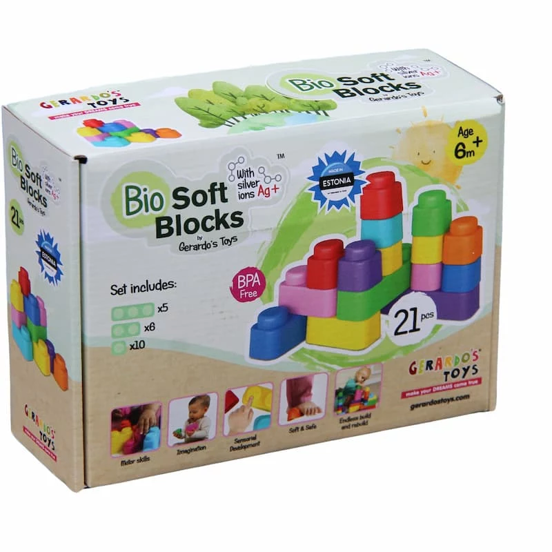 Gerardo's Toys GT3104 Weiche Bausteine Set, 21 Teile, EVA-Schaum, Mehrfarbig, für Kinder ab 6 Monaten